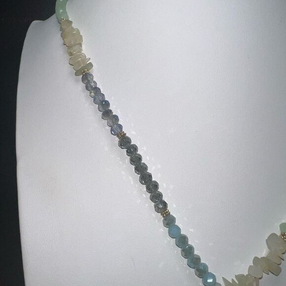 Chunky Natural Stone and Beaded Y Fringe Necklace - Picture 3 of 11